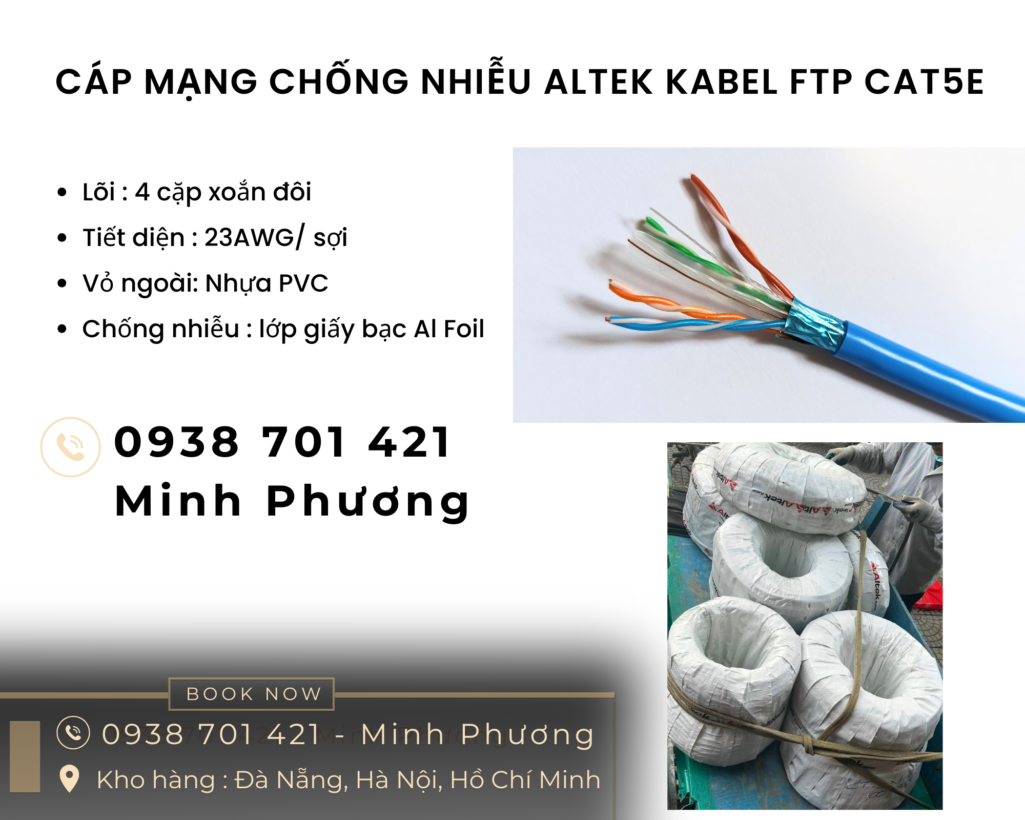 Cáp mạng chống nhiễu ftp cat6 Altek Kabel Đà Nẵng, Đắk Lắk, Gia Lai